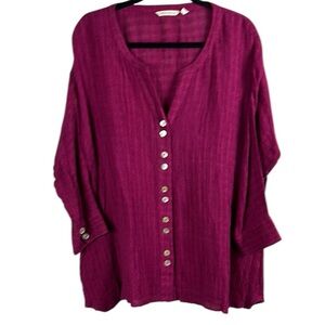 Soft Surroundings Magenta Button Down Shirt